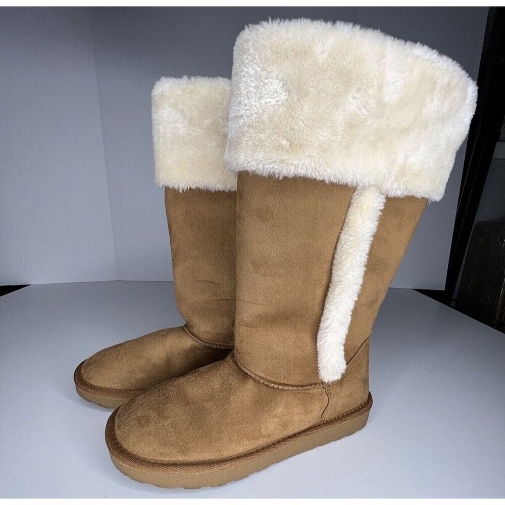 Arizona Jean Co Summit Cognac Brown Faux Leather and Fur Boots Womens Size 6